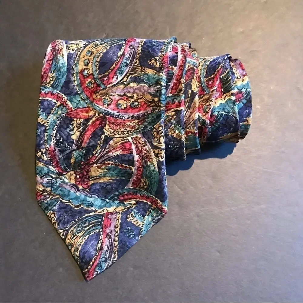 Vintage Christian Dior Monsieur 100% Silk Tie, Jewel Toned Abstract Pattern